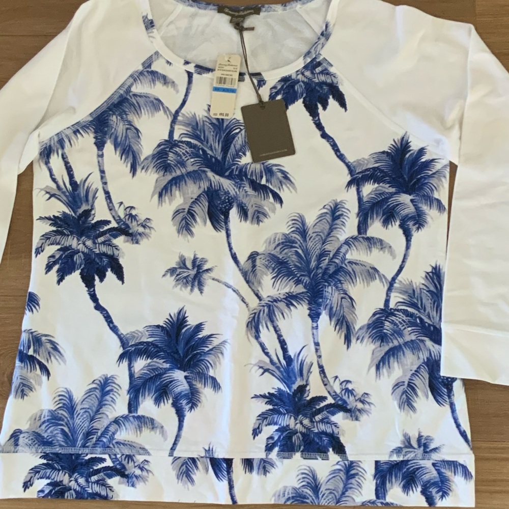 Tommy Bahama White and Blue Palm Raglan Tee